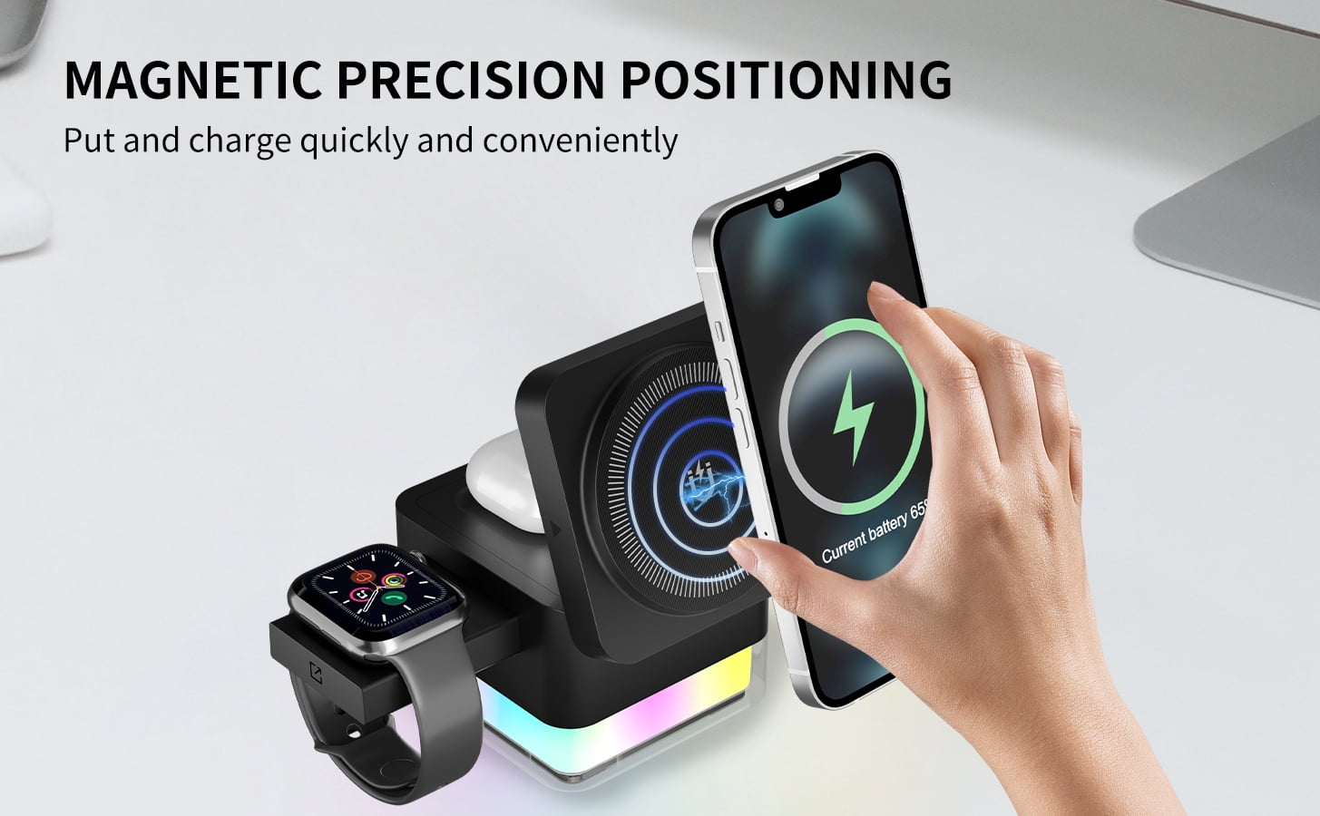 Formagix 15W Charging Station Cube;3 in 1 Magnetic Charger for iPhone, AirPods & Apple Watch