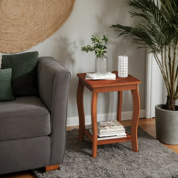 Resenkos 15 Inch 2-Tier Square End Table with Storage Shelf Set of 2-Walnut, Nightstand Small Side Table, End Table for Bedroom Living Room