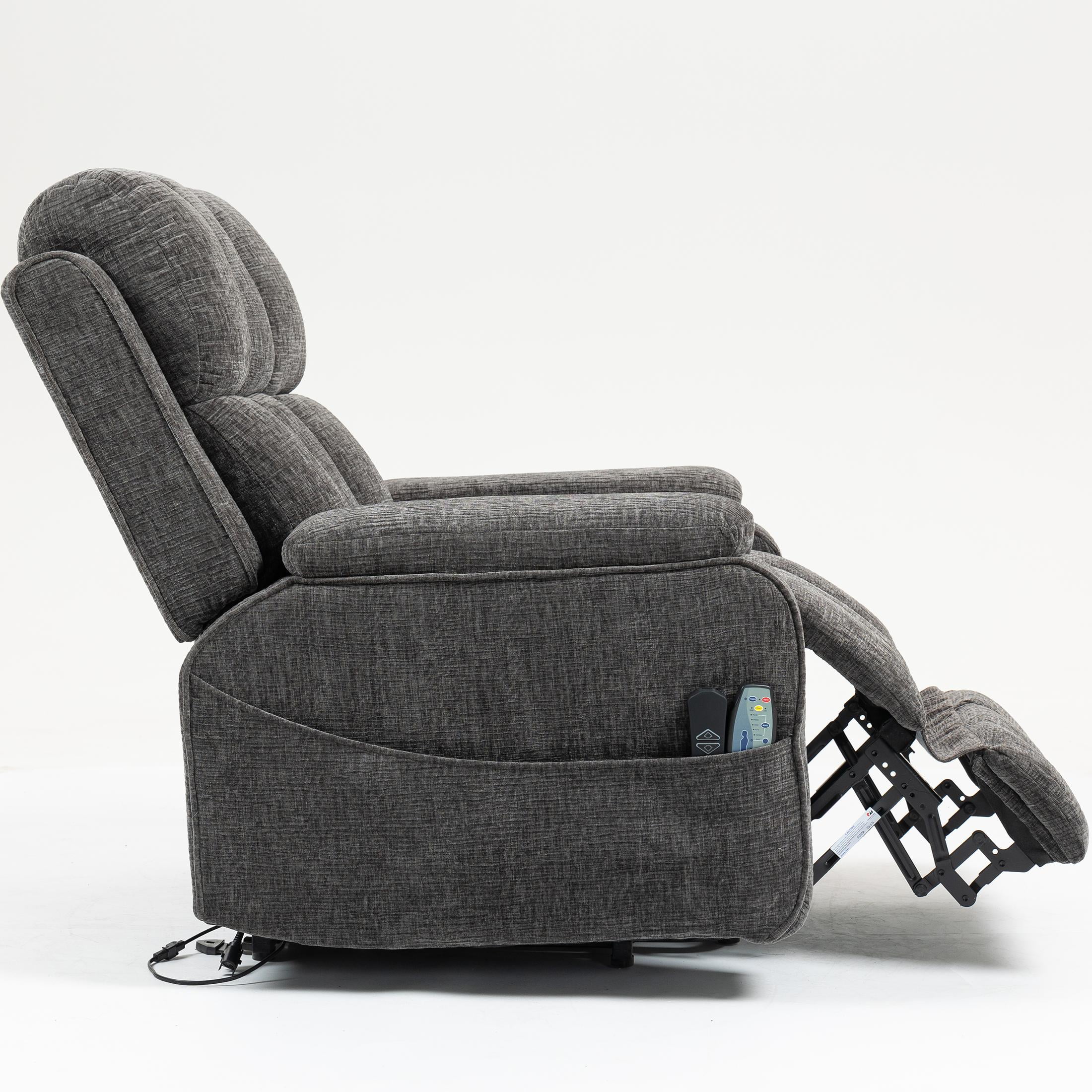 LEGAHOME Oversized Lift Recliner Chair with Heat & Massage, Fabric Lay Flat Recliner with Extended Footrest, Side Pockets, Cup Holders, USB Charging, Electric Power Sofa for Adults Seniors, Gray