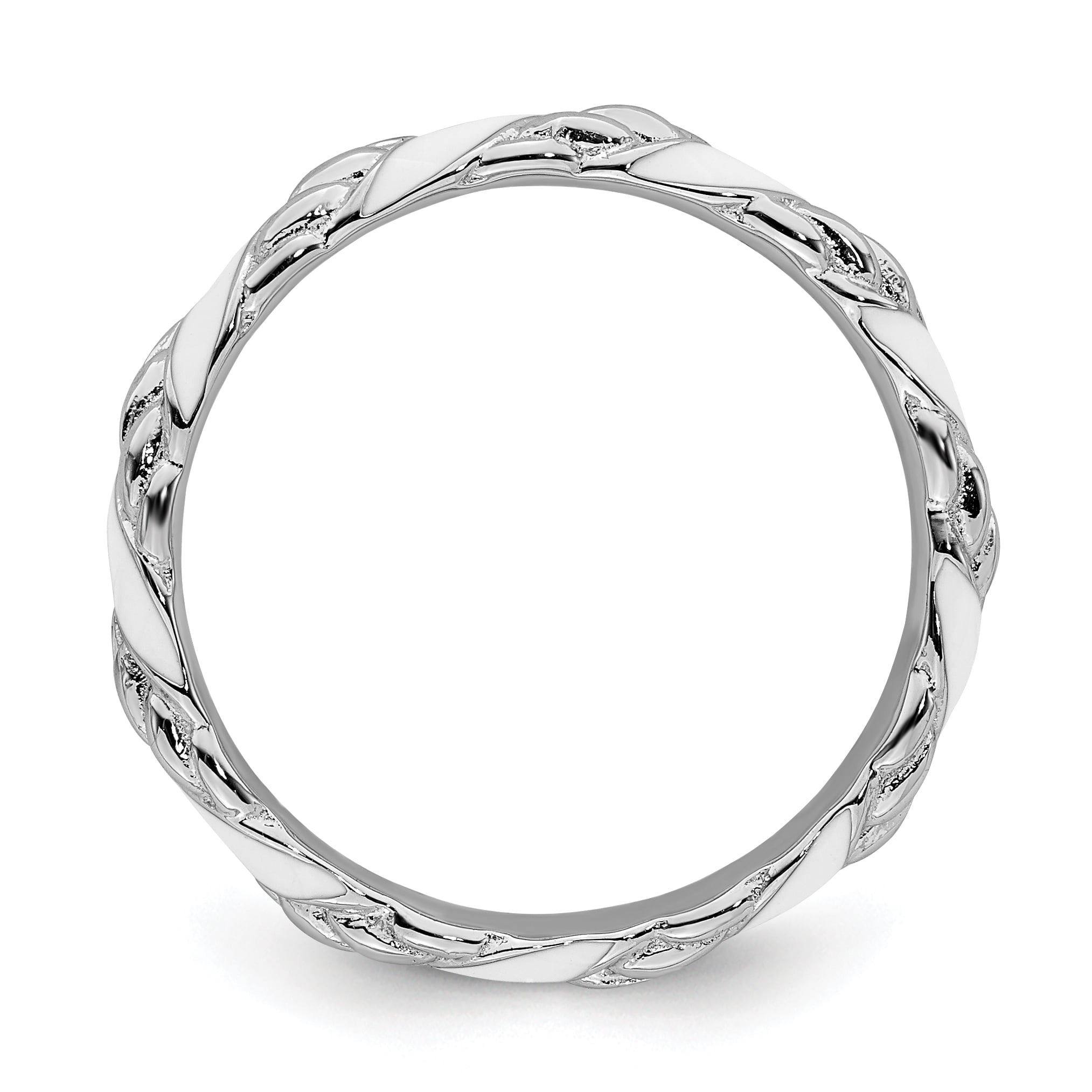 Sterling Silver Polished White Enameled Ring