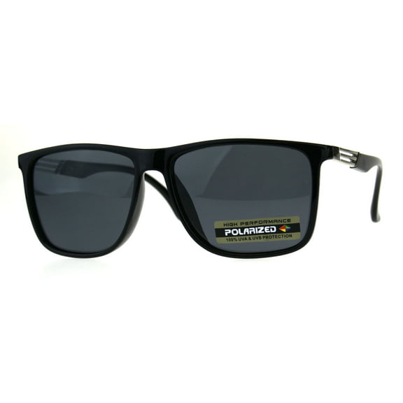 Polarized Anti-glare Rectangular Horn Rim Designer Plastic Sunglasses Shiny Black Silver