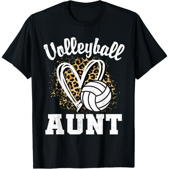 Volleyball Aunt Leopard Heart T-Shirt