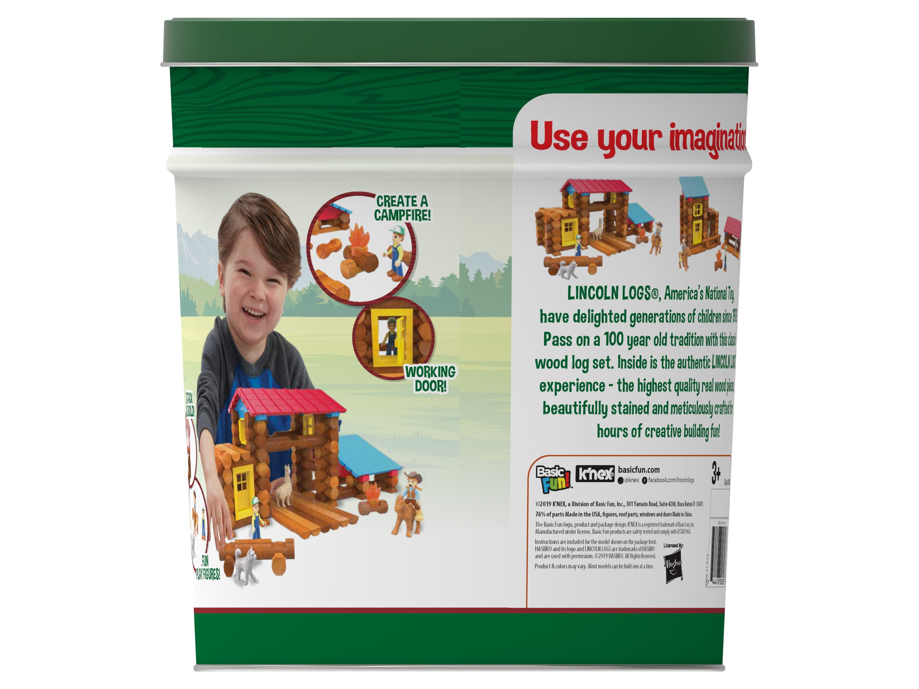 LINCOLN LOGS Country Campfire Ranch - Real Wood Logs - 124 Pieces - Collectible Tin