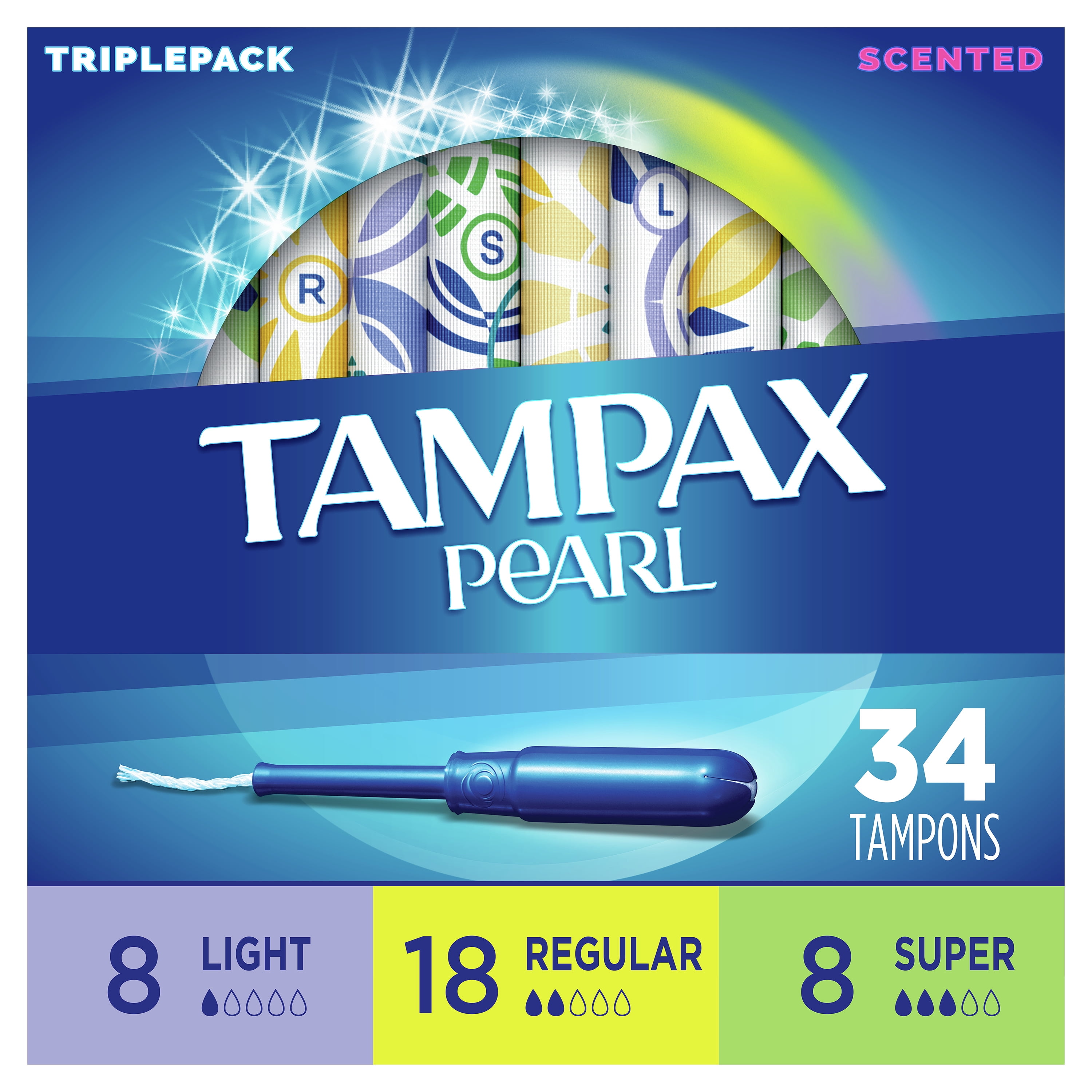 Produkt mikrocomputer Zoo om natten Tampax Pearl Tampons, Triple Pack, Light/Reg/Sup, Scented, 34 Ct -  Walmart.com