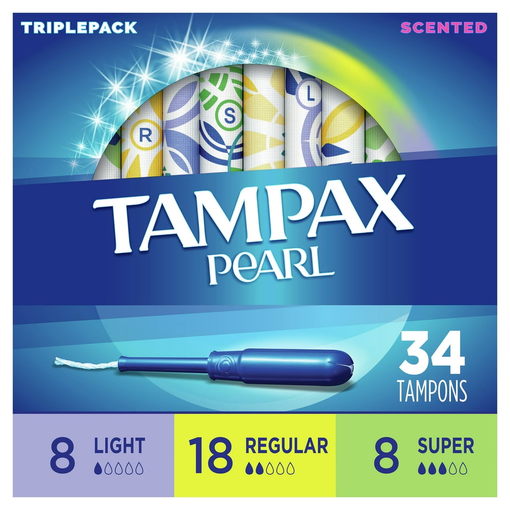 Tampax Pearl Tampons, Triple Pack, Light/Reg/Sup, Scented, 34 ct