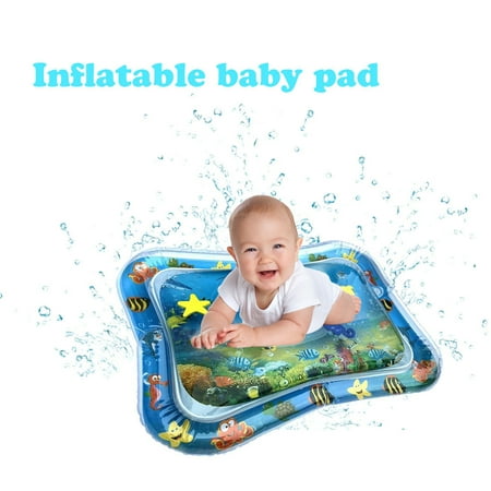 Inflatable Baby Water Mat, PVC Tummy Time Water Mat Fun Activity Play Center for Infants & Kids &Toddlers, Early Education Inflatable Patted Water Play Pad Cushion, 26 x 20'', Blue