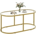 thumbnail image 6 of Coffee Table Gold Glass Coffee Table for Living Room, Oval Table Center Table with Ribbed Glass Top and Sturdy Metal Frame,Modern Glass Accent Tables for Bedroom Home Office, 6 of 9