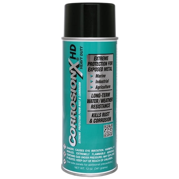 CorrosionX Heavy Duty Anti Rust Spray, Dripless Self-Healing Corrosion Inhibitor with Waterproof Barrier for Marine, Agricultural & Industrial Equipment in Harsh, Saltwater Environments, 12oz aerosol