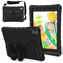 Dteck Kids Case for iPad 5th/6th Generation/iPad Air/Air 2/iPad Pro 9.7-inch,Cute Butterfly EVA Case Kickstand Lightweight Cover with Shoulder Strap,Black