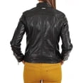 thumbnail image 2 of NEW HOT Women Black Lambskin Real Leather Jacket Motorcycle Slim Fit Coat W591, 2 of 3