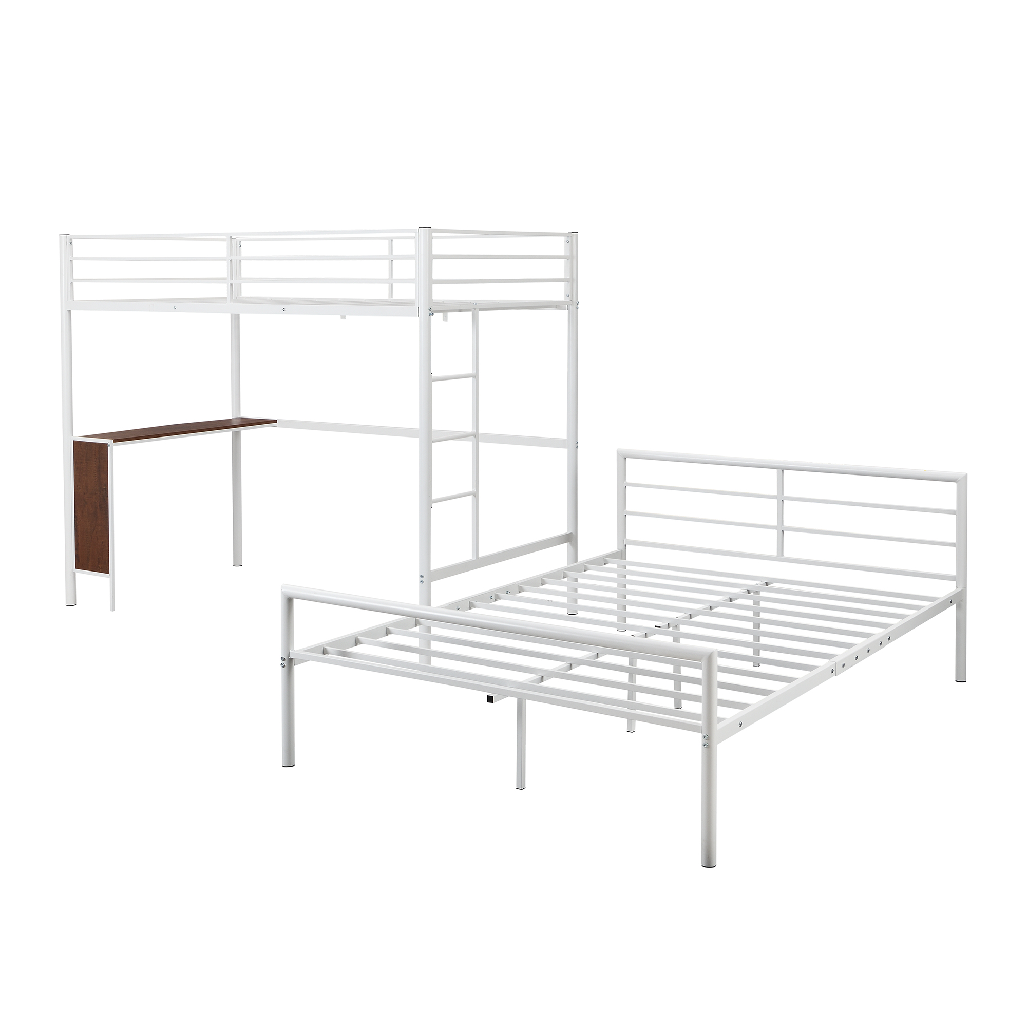 Metal Cover Bunk Bed with Separate Full Platform Bed, Twin over Full Size Saving Space Design