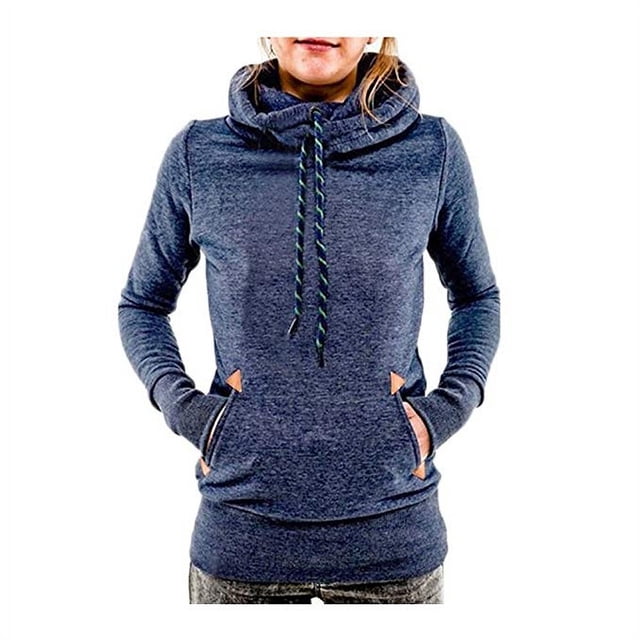 Sudadera con capucha para mujer, jersey de cuello alto, abrigo con bolsillo