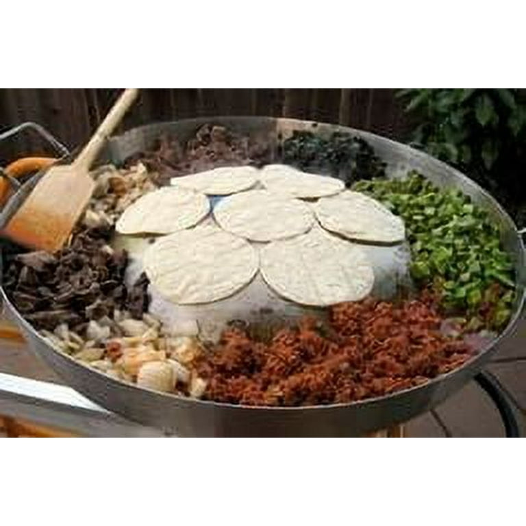 DOITOOL Flat Frying Pan Stainless Steel Comal Frying Bowl Comal Convex  Cookware Stir Fry Pan Outdoors Heavy Duty Acero （ 38cm ） Mexican Discada Pan