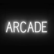 SpellBrite ARCADE LED Sign for Business. 24.8" x 6.3" White ARCADE Sign Has Neon Sign Look With Energy Efficient LED Light Source. Visible from 500  Feet, 8 Animation Settings.