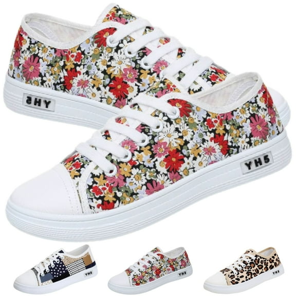 CHICVOMEY Fashion Sneakers for Women Lace Up Canvas Sneakers Comfortable Tennis Sneakers Low Top Casual Walking Shoes