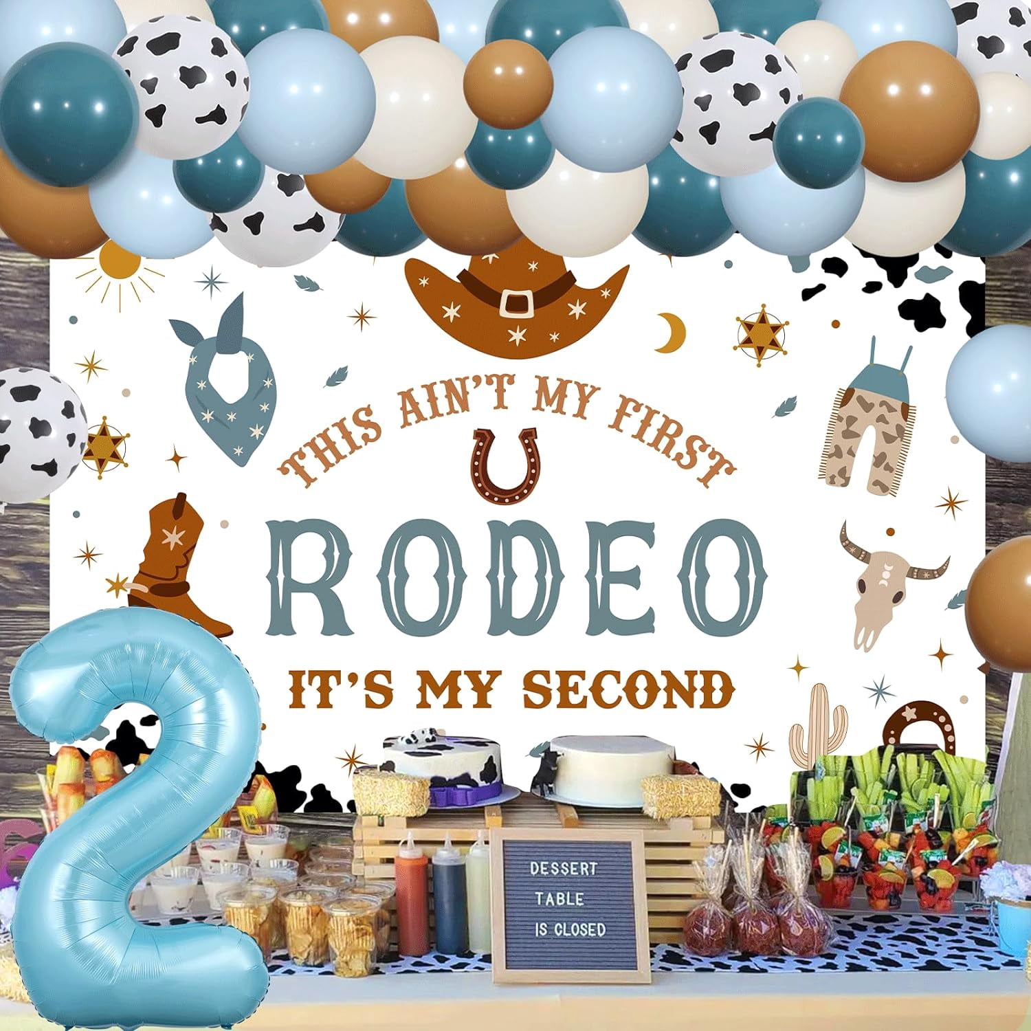 Western 2nd Birthday Party Decorations, This Ain’t My First Rodeo Backdrop Cowboy Balloon Garland Arch Kit for Boys Wild West Mexican Two Birthday Party Supplies Decorations