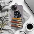 thumbnail image 5 of Sassy Black Cat Book Stack Phone Case, “I Am Allergic to Stupid People” Funny Quote Protective Cover for iPhone 16 15 14 13 12 11 Pro Max Mini Plus, 5 of 6