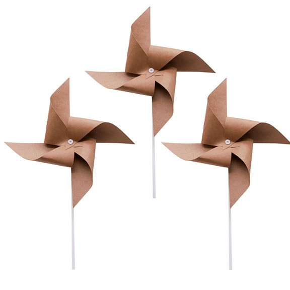LABSERRON 3Pcs Light Brown Paper Windmill Decorative Prop for Garden Birthday Party 15.7x7.9x1.2in
