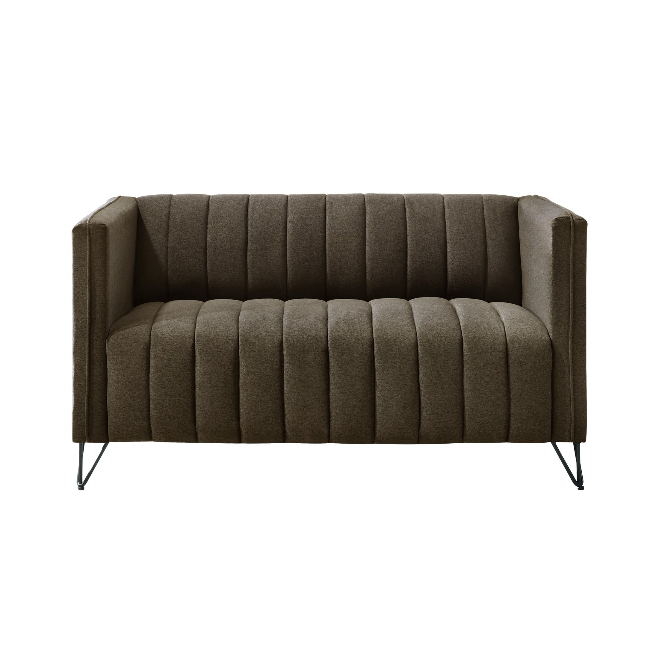 Home Design Kurtis 2-Piece Living Room Set with Square Arm Loveseat and Sofa, Channel-Tufted Upholstery, Brown