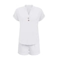 thumbnail image 4 of Women's Loose Fit 2 Piece Short Sets Short Sleeve Top with Wide Leg Bermuda Shorts Casual Beach Outfits White S, 4 of 4