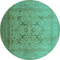 thumbnail image 1 of Ahgly Company Machine Washable Indoor Round Oriental Turquoise Blue Industrial Area Rugs, 5' Round, 1 of 4