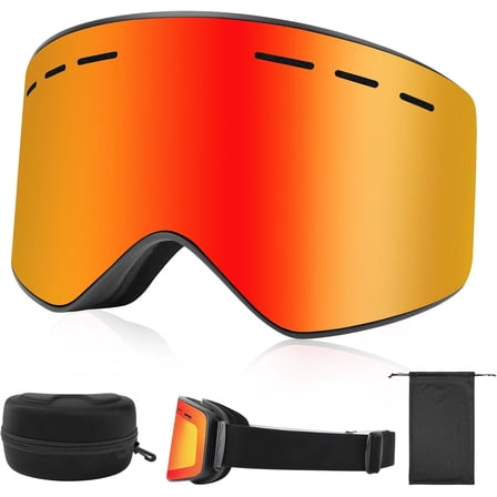 Ski Snowboard Goggles, OTG Anti Fog Interchangeable Magnetic Lens, UV Protection