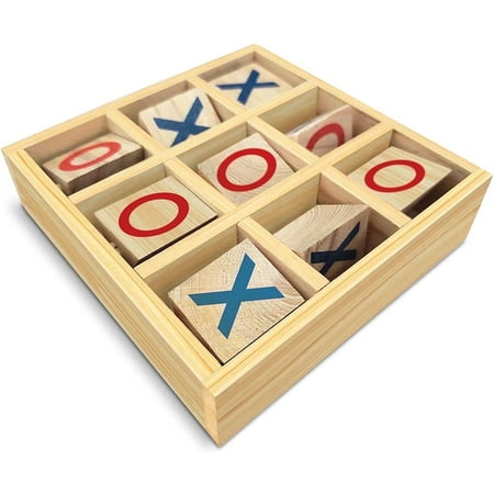 Gamie Wooden Tic-Tac-Toe Classic Game, Small Travel Wood Kids, Fun Indoor