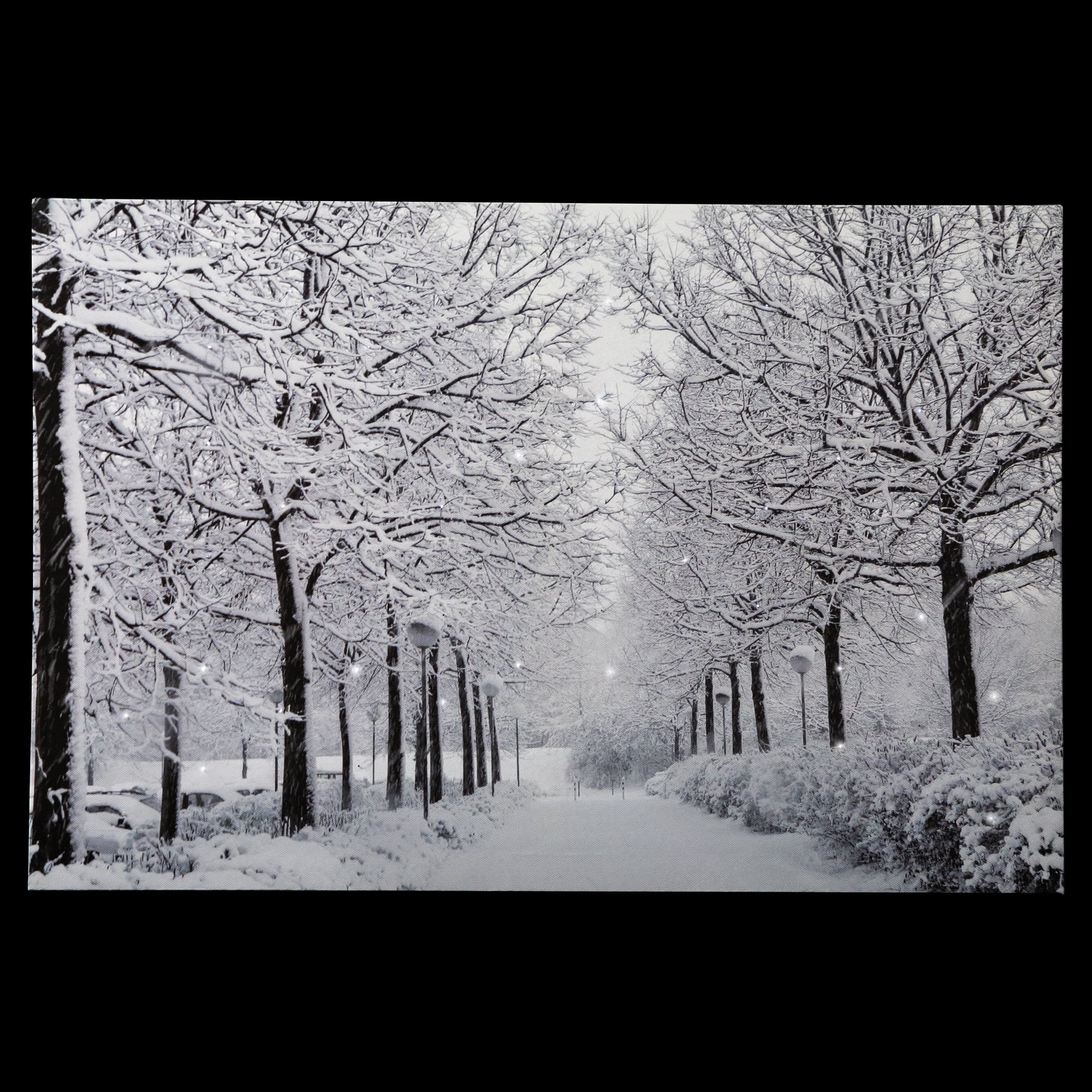 Fiber Optic Lighted Snowfall Winter Lane Christmas Canvas Wall Art 11.75" x 15.75"