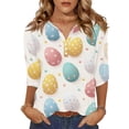 thumbnail image 4 of HAVUITYY Bunny Eggs Sweaters for Womens, Cute Easter Printed Womens 3/49 Sleeve Tops, Spring Going Out Shirts for Women Wear & Gifts, 4 of 5