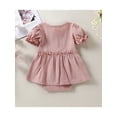 thumbnail image 3 of Faithtur Newborn Girl Short Sleeve Romper, Solid Color Button Round Neck Patchwork Dress Style Playsuit, Casual Simple Bodysuit, 3 of 9