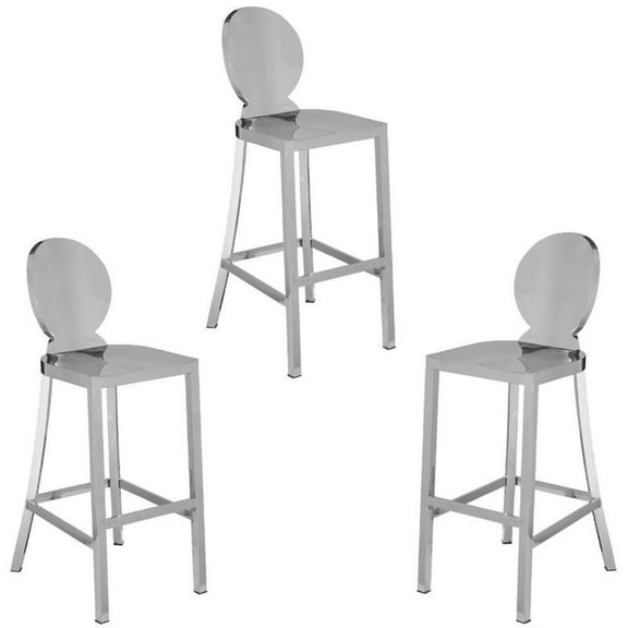 Home Square 3 Piece 29" Height Stainless Steel Bar Stool Set in Chrome