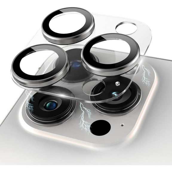 for iPhone 15 Pro/iPhone 15 Pro Max Camera Lens Protector, Clear Acrylic Plus Aluminium Alloy Ring 9H Tempered Glass Screen Camera Cover for iPhone 15 Pro Max/iPhone 15 Pro, Silver