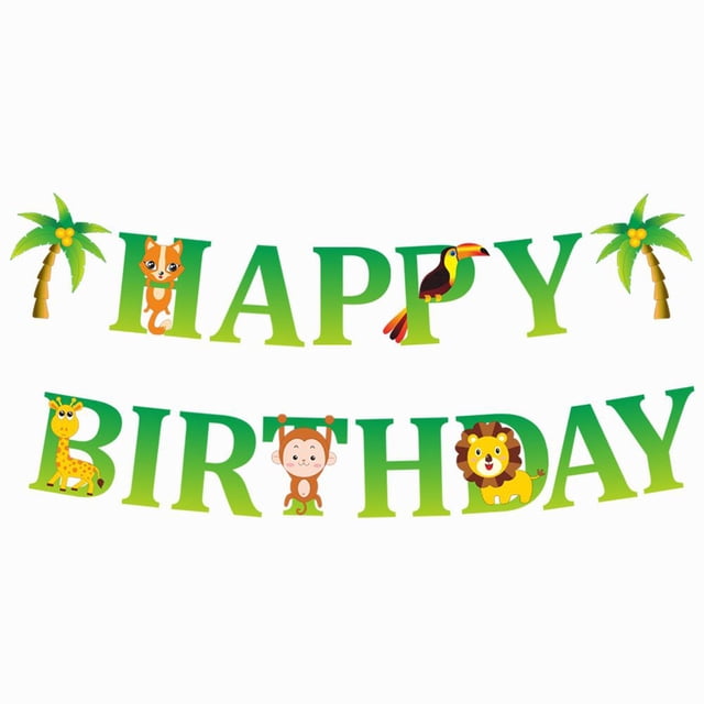 Banderines de feliz cumpleaños con dibujos de animales de la selva y el bosque, banderines decorativos de papel, suministros para fiestas