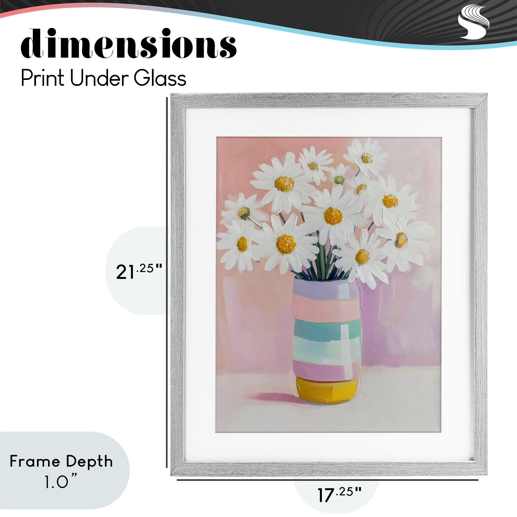 Stupell Industries Daisies in Striped Vase Gray Framed Print Under Glass, design by The Prints Vibe