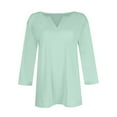 thumbnail image 5 of UoCefik 3/4 Length Sleeve Shirts for Women Casual Loose Fit Elbow Solid Tops Summer V Neck Three Quarter Length Sleeve T Shirts Boho Petite Tunic Top Blue XXL, 5 of 5