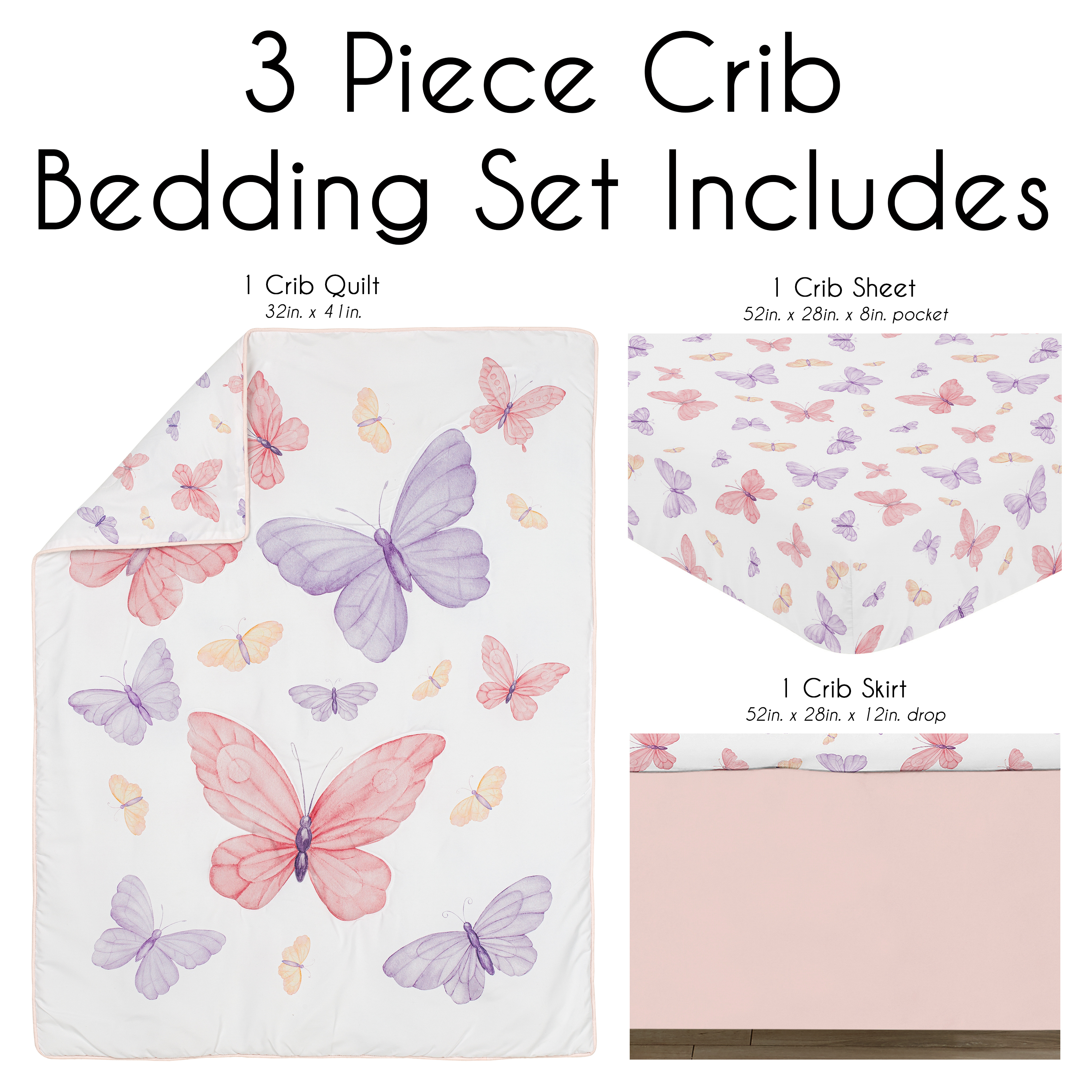 Sweet Jojo Designs Butterfly Pink and Purple Crib Bedding Set 3 Piece Set