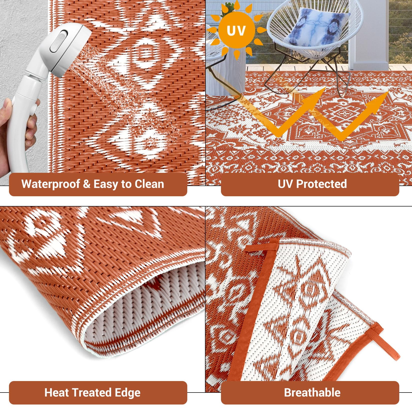 Danolapsi Outdoor Rugs 8x10 Waterproof Reversible Outdoor Plastic Straw Rug Vintage Retro Patio Rug Indoor Outdoor Carpet RV Mat Outside,Lightweight Portable Carpet with Storage Bag for Patio Camp