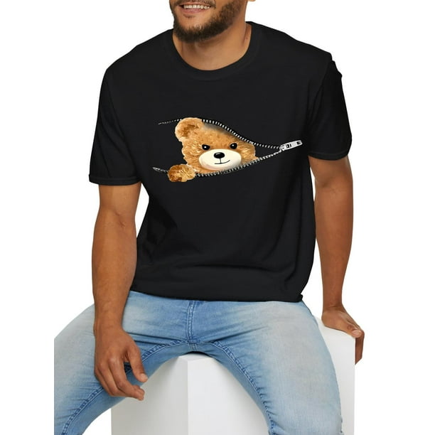 Camiseta informal de algodón para hombre: manga corta, cuello redondo y estampado de oso único | Ideal para salidas de verano y deportes. Ideal para adultos, hombres, mujeres, adolescentes y jóvenes.