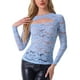 thumbnail image 1 of INSPIRAR CHIC Blusa de Encaje Floral de Manga Larga con Corte Frontal Transparente para Mujeres del Día de San Valentín XL Azul Cielo, 1 of 5