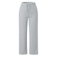 thumbnail image 4 of Gray Womens Pants Linen Pants Women Summer Wide Leg Pants Elastic Waist Pants High Waisted Pants Casual Beach Trousers Sweatpants Womens Fashion, 4 of 5
