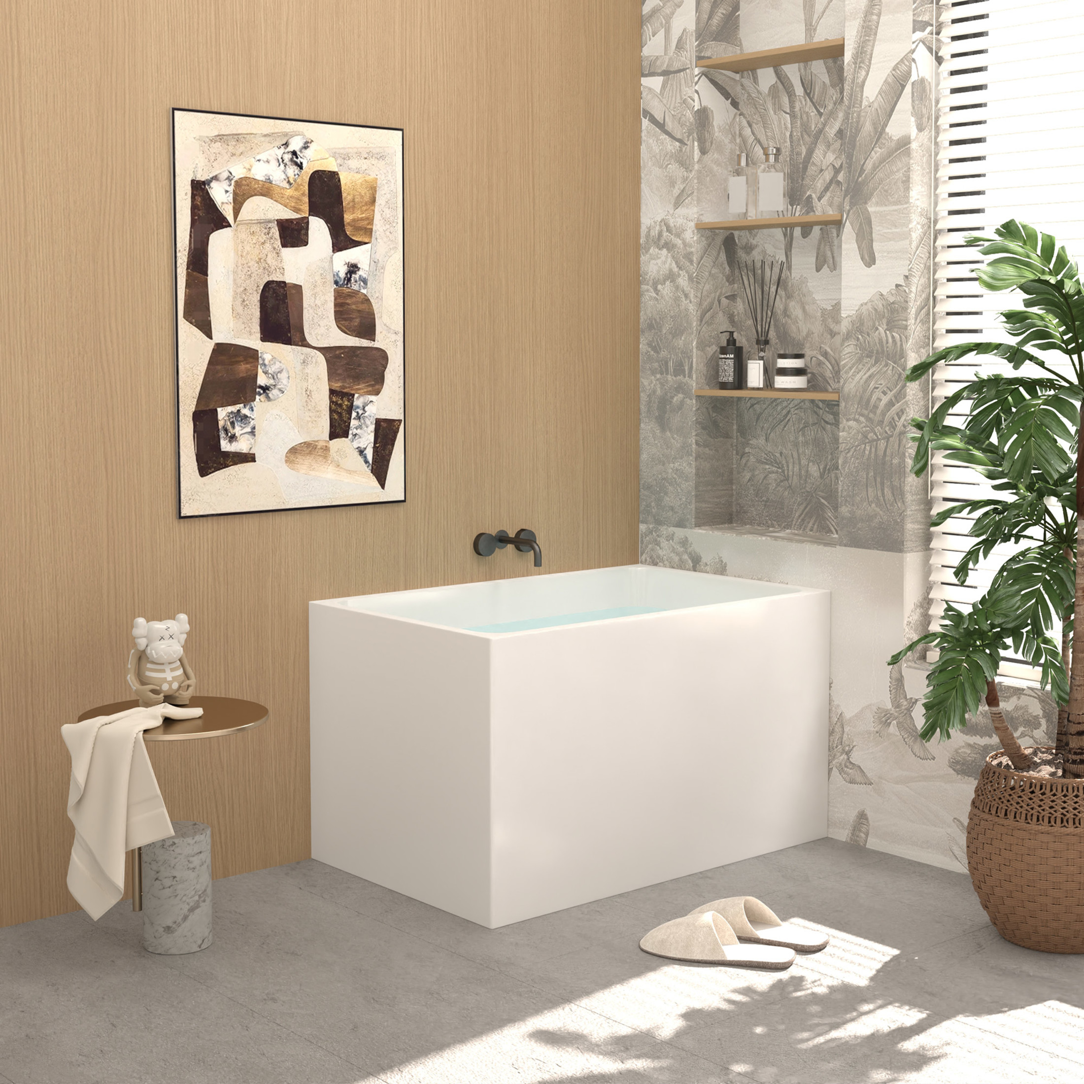 Noble House 43" Acrylic Freestanding Soaking Bathtub with Pop-Up Overflow Drain, Gloss White