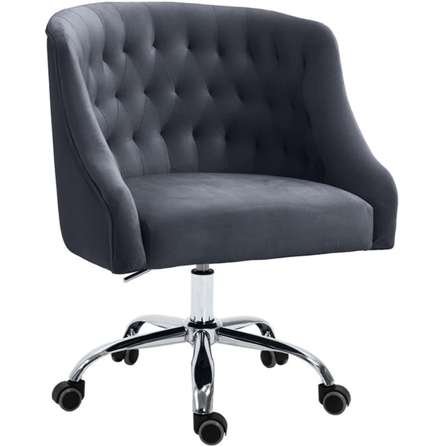 Meridian Furniture Arden Chaise de Bureau Pivotante Réglable en Velours Gris et Chrome