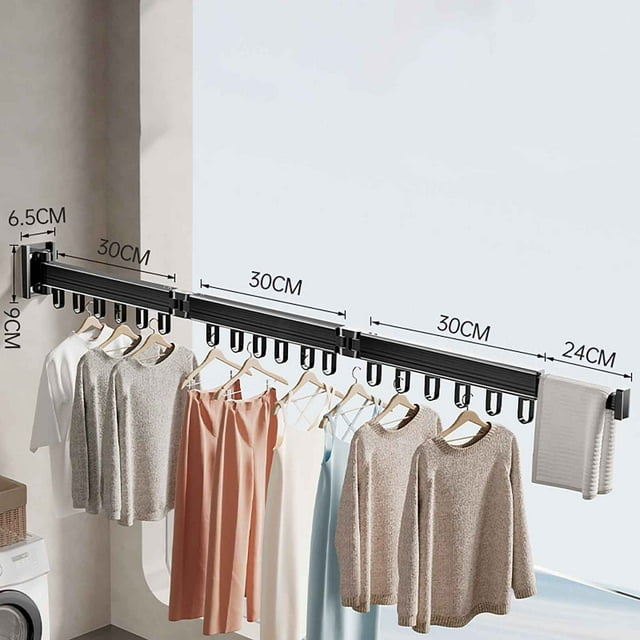 XYAIYT Wall Mounted Folding Clothes Hanger Space Saving 540 Degree Rotation for Indoor Balcony Easy Installation No Drill Aluminum Alloy Extendable Rods Total Length 50 Inches