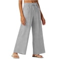 thumbnail image 6 of Cotton Linen Pants for Women 2026 Wide Leg Lounge Palazzo Trousers Drawstring Elastic Waist Summer Beach Vacation Travel Pant, 6 of 6