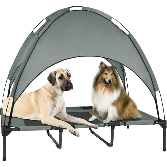 ZXNYH Outdoor Elevated Dog Bed with Removable Canopy, 48" XLarge Cooling Raised Pet Cot for Outdoor Camping, Waterproof Canopy, Durable Oxford Fabric, Portable Pet Bed (Large Gray)