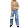 thumbnail image 5 of Xuanfei Women Striped Colorblock Lapel Collar V Neck Long Sleeve Knit Sweater, 5 of 6