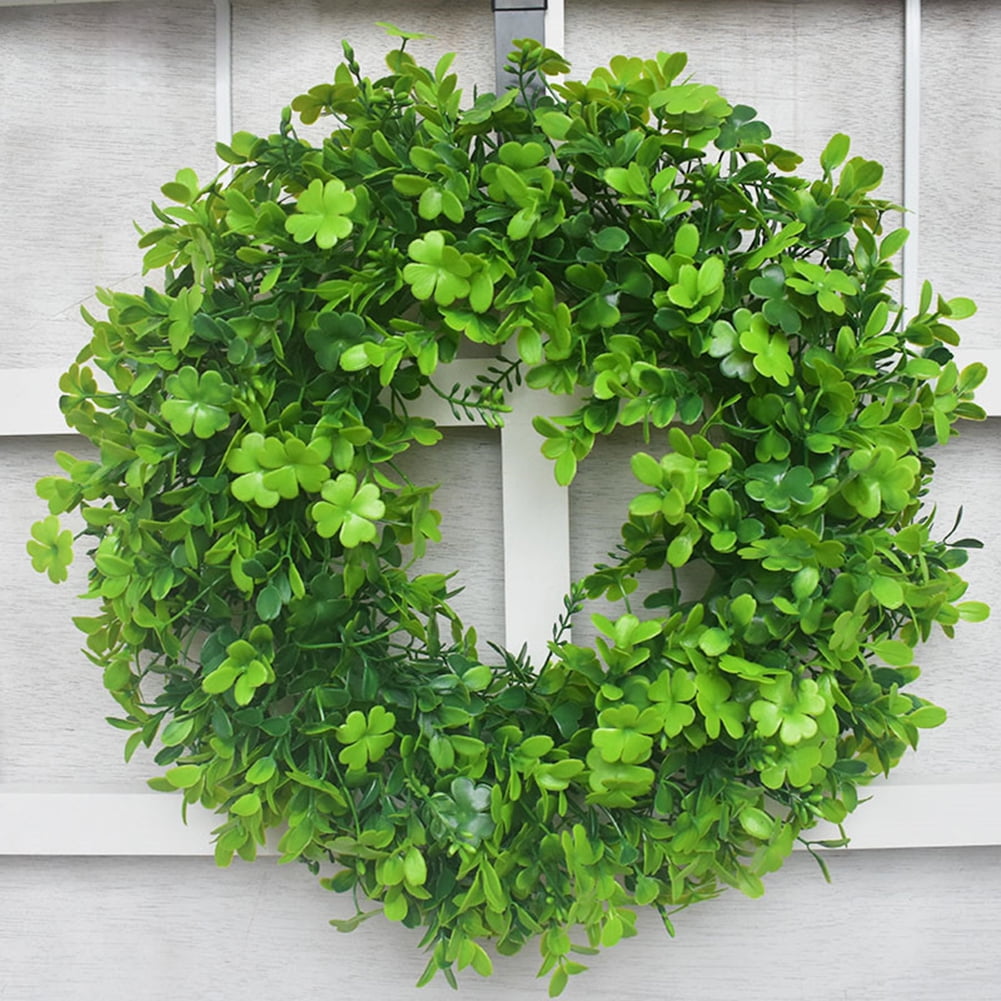 Artificial Greenery Wreath Green Leaves White Flower Wreath Four Leaf