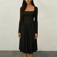 thumbnail image 4 of Womens Spring Dress 2026 - Square Neck Long Sleeve Casual A-Line Flowy Elegant Wedding Guest Party Midi Dress, 4 of 7