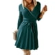 thumbnail image 5 of Vestido de punto con cuello en V para mujer Vestido plisado ajustado de una línea Vestido elegante de suéter de otoño, 5 of 9