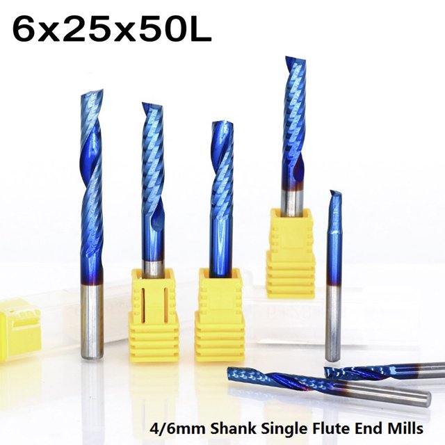 MYG 4/6mm Tige HSS Fin Moulin Bleu Revêtement CNC Routeur Bit Seule Flûte Fraiseuse